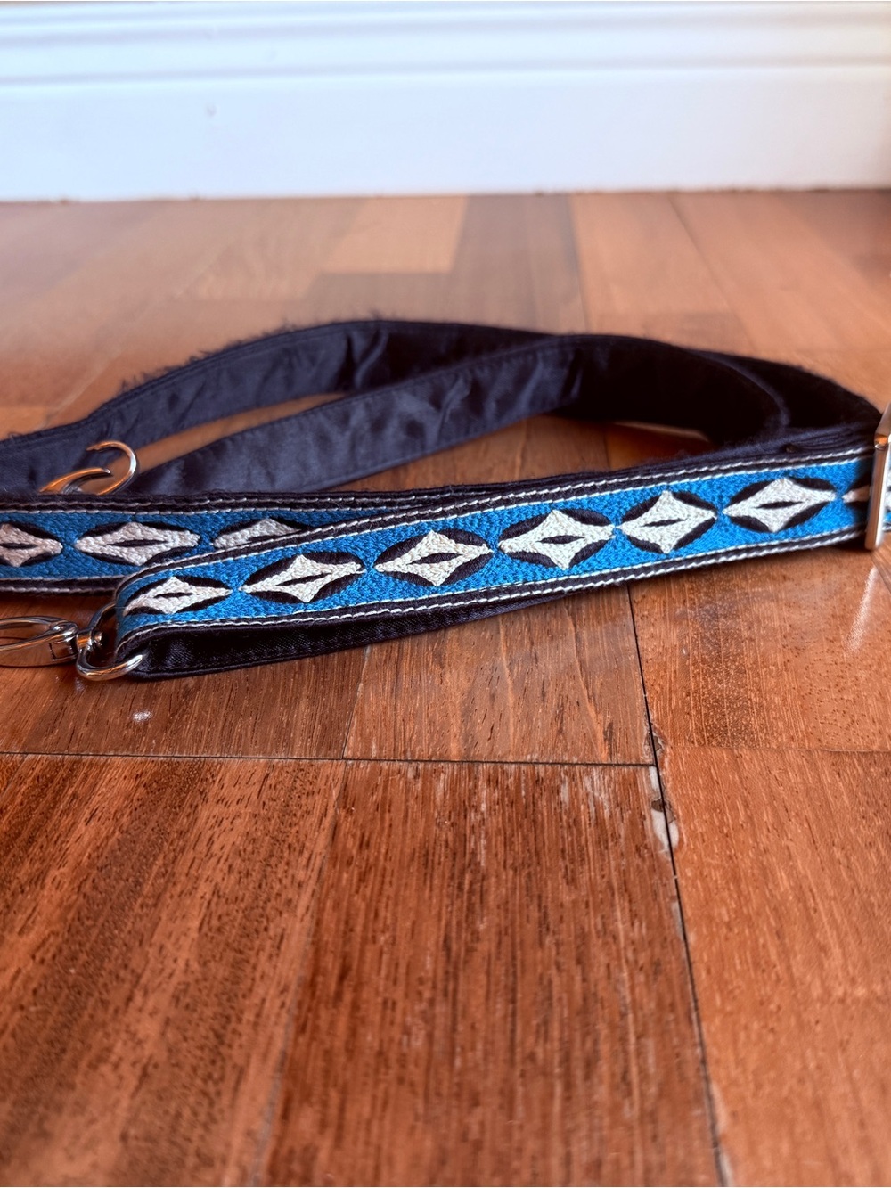 Banda Bags Memetikana strap. Blue & Black Embroidered Strap with Silver Accents